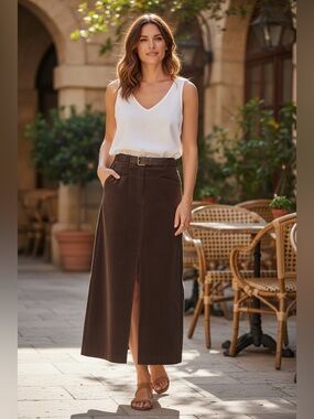 NWT Commense Corduroy Slit Maxi Skirt – XS (Pockets, Sold Out Style)